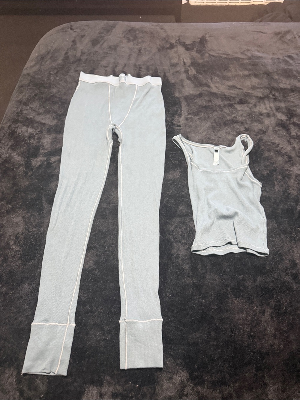 SKIMS Light Blue Ribbed Tank & Leggings Set